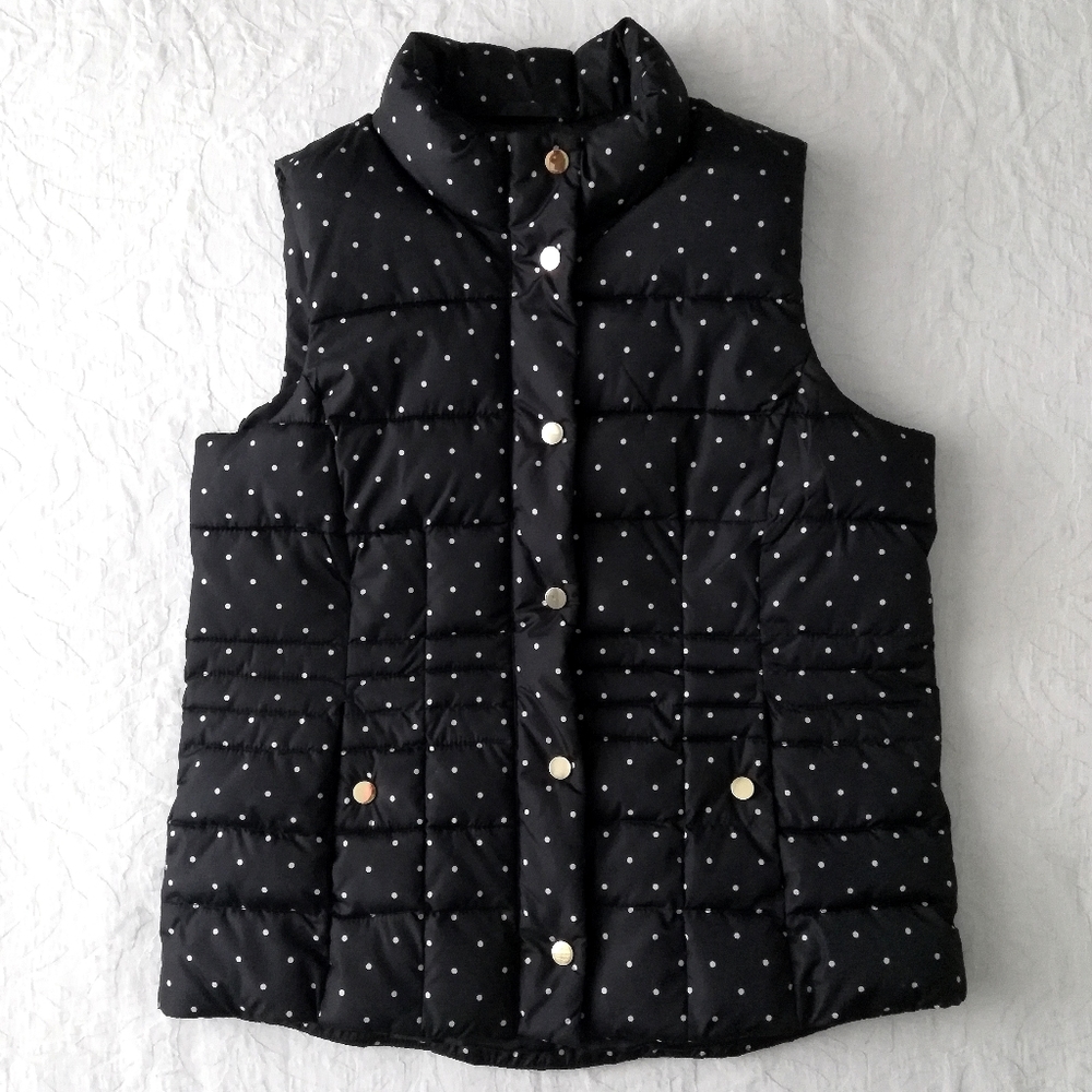 Charter Club Black & White Polka Dot Quilted Puffer Vest, Size Medium